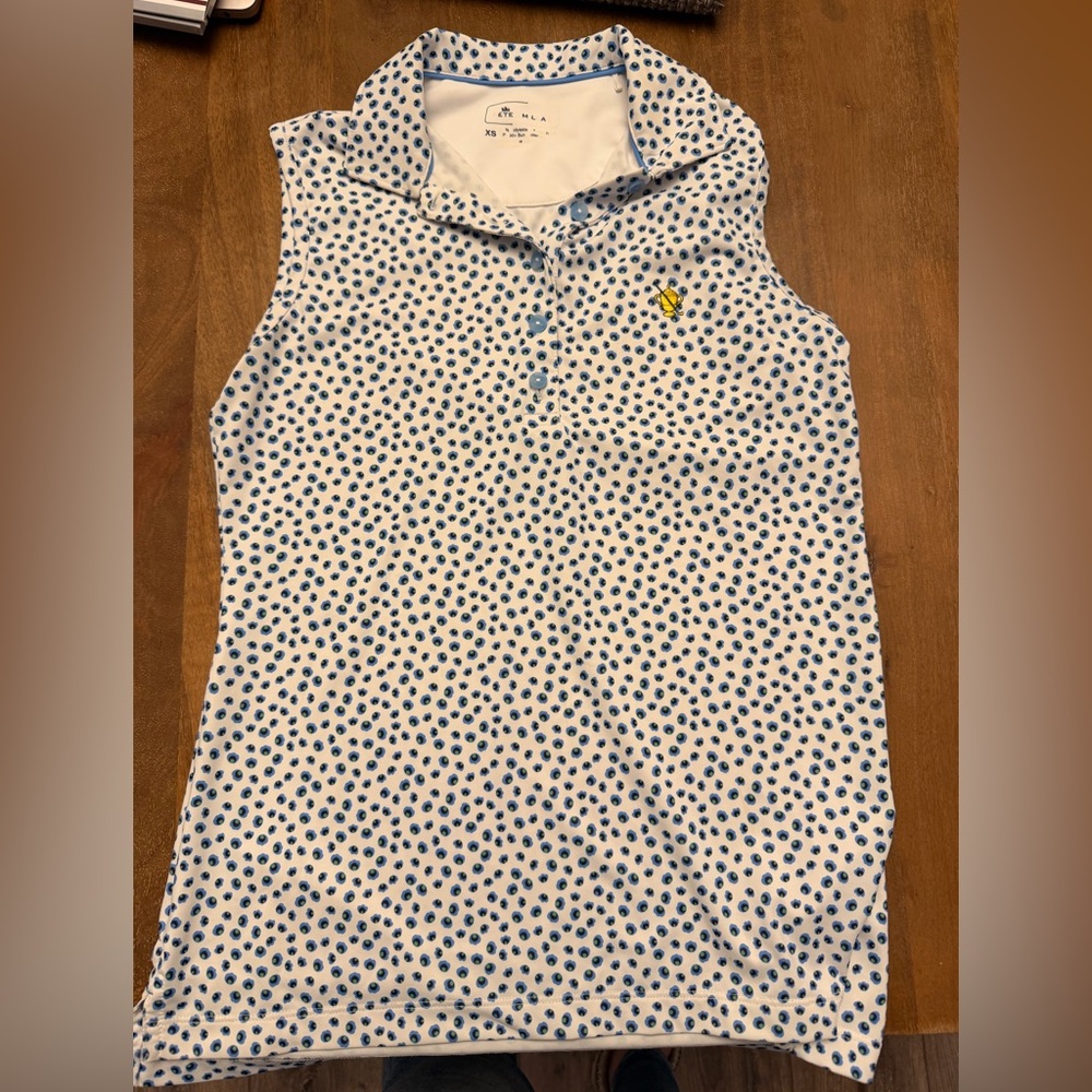 Peter Millar White and Blue Polka Dot Tank Top